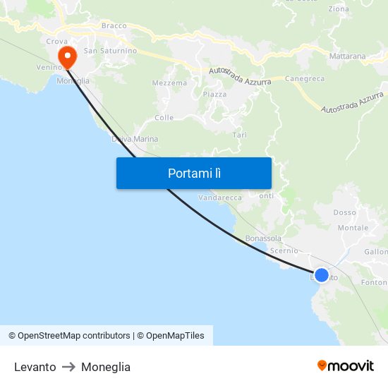 Levanto to Moneglia map