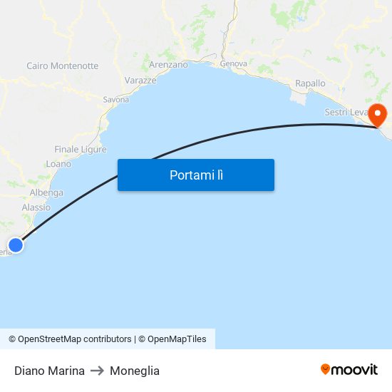 Diano Marina to Moneglia map