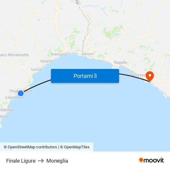 Finale Ligure to Moneglia map