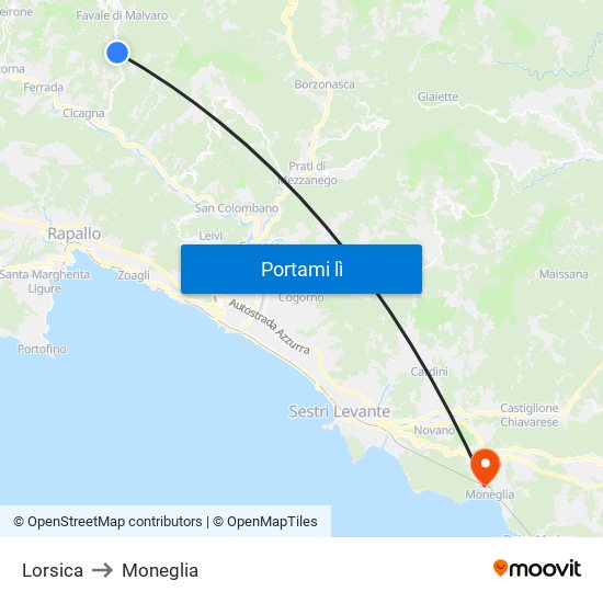 Lorsica to Moneglia map