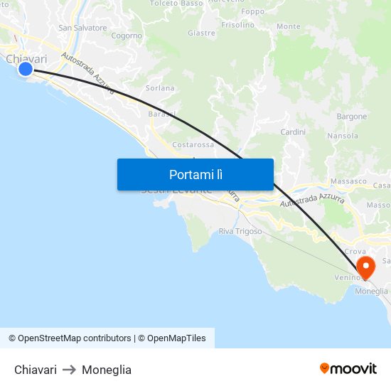 Chiavari to Moneglia map