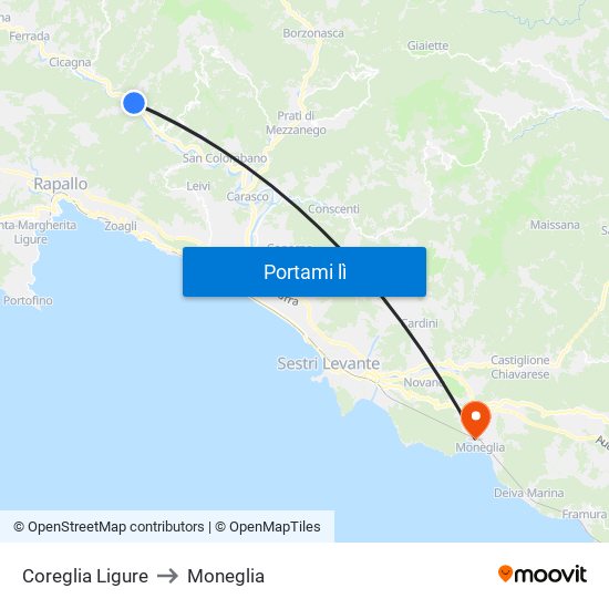 Coreglia Ligure to Moneglia map