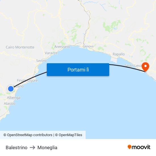 Balestrino to Moneglia map