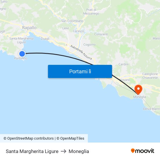 Santa Margherita Ligure to Moneglia map