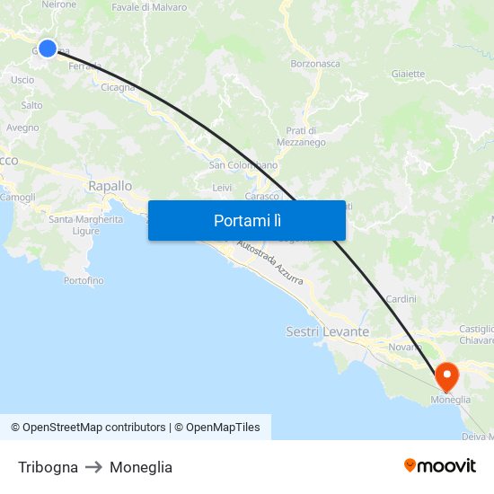 Tribogna to Moneglia map