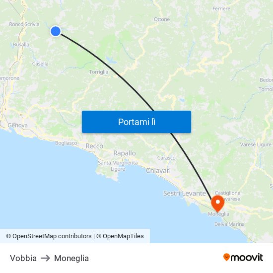 Vobbia to Moneglia map