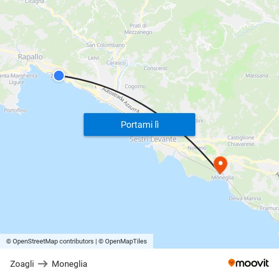 Zoagli to Moneglia map