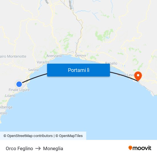 Orco Feglino to Moneglia map
