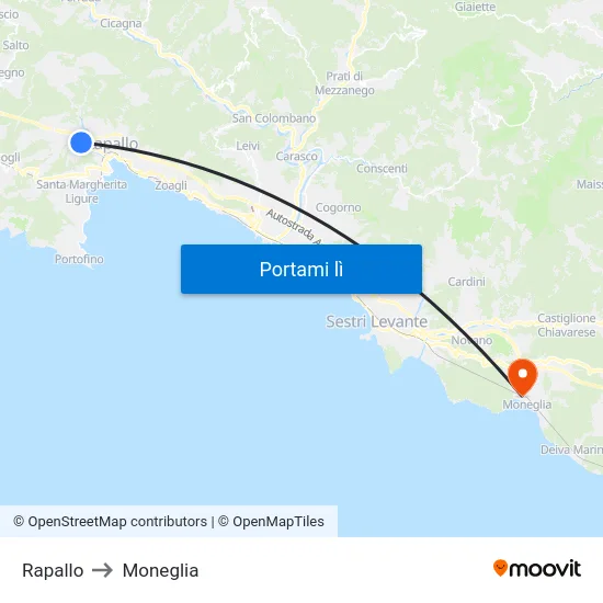 Rapallo to Moneglia map