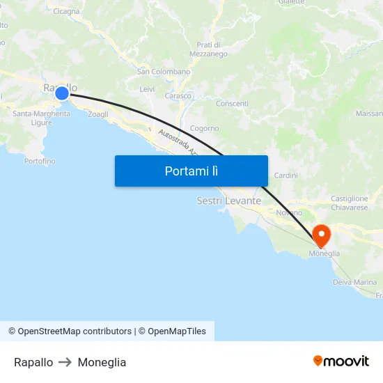 Rapallo to Moneglia map