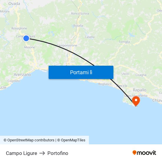 Campo Ligure to Portofino map