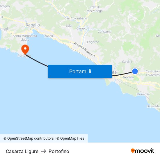 Casarza Ligure to Portofino map