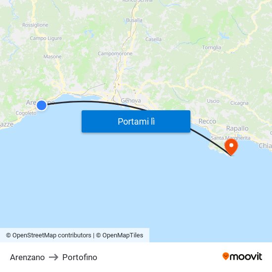 Arenzano to Portofino map