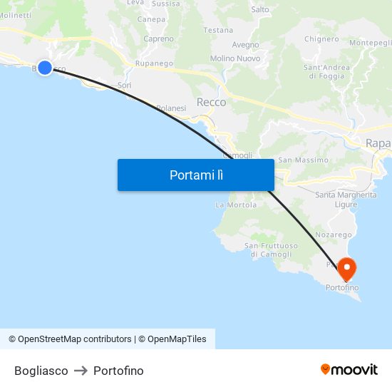 Bogliasco to Portofino map