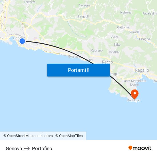 Genova to Portofino map