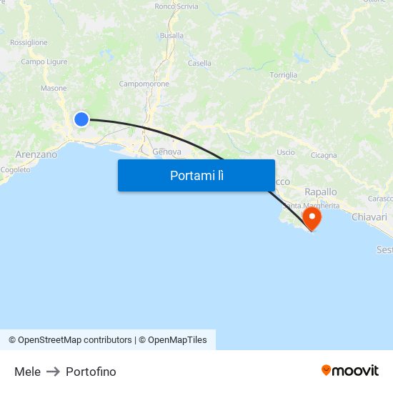 Mele to Portofino map