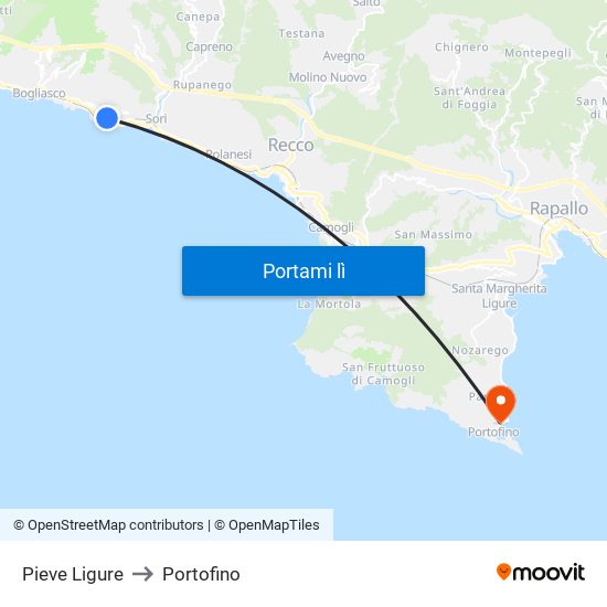 Pieve Ligure to Portofino map