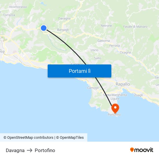 Davagna to Portofino map