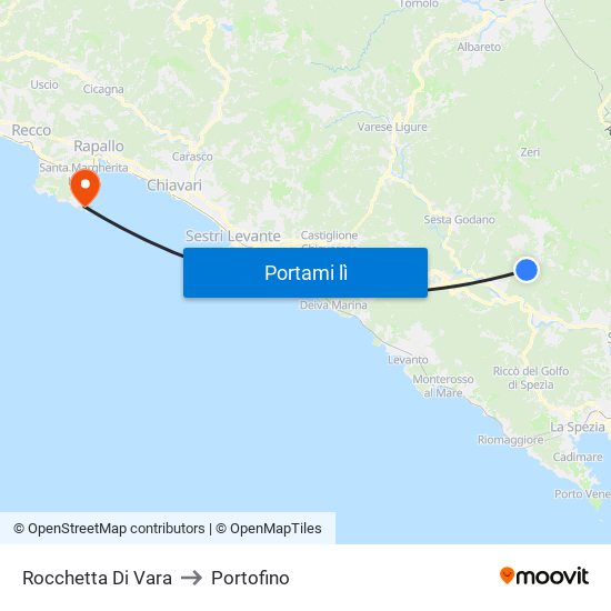 Rocchetta Di Vara to Portofino map