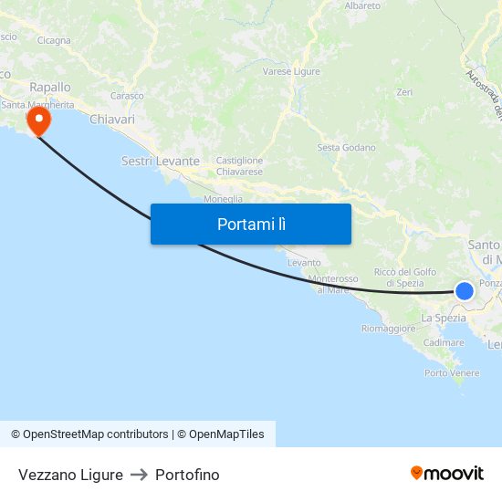 Vezzano Ligure to Portofino map