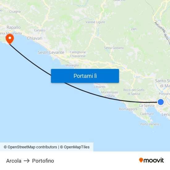Arcola to Portofino map