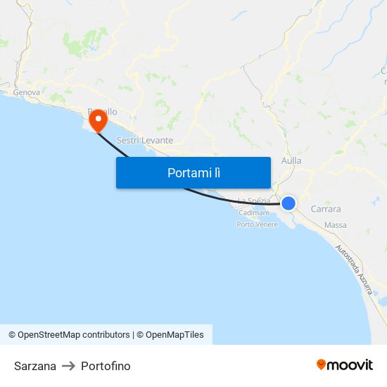 Sarzana to Portofino map