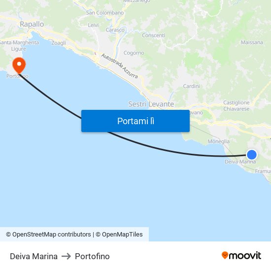 Deiva Marina to Portofino map