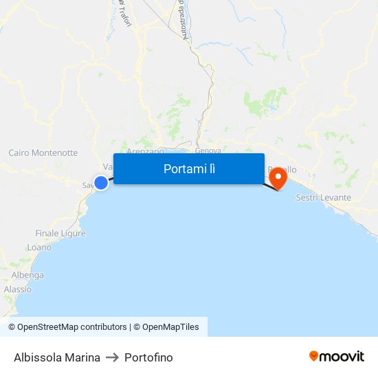 Albissola Marina to Portofino map
