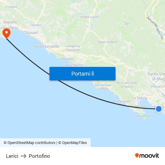 Lerici to Portofino map