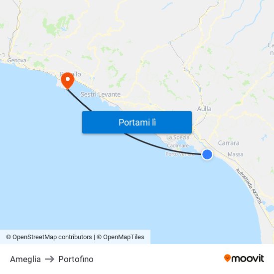 Ameglia to Portofino map