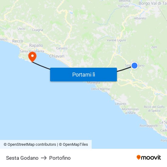 Sesta Godano to Portofino map