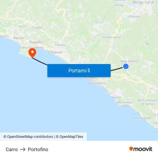 Carro to Portofino map