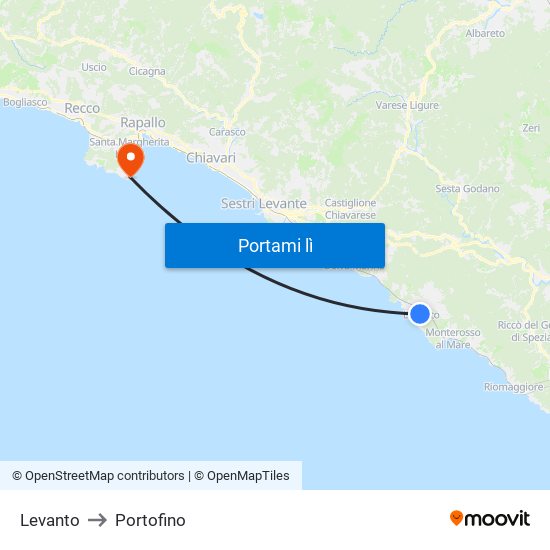 Levanto to Portofino map