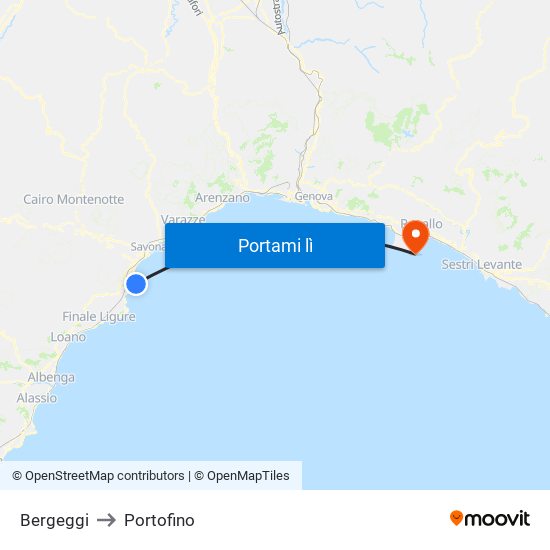 Bergeggi to Portofino map