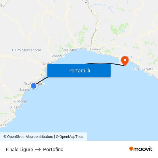 Finale Ligure to Portofino map