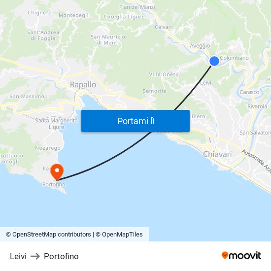 Leivi to Portofino map