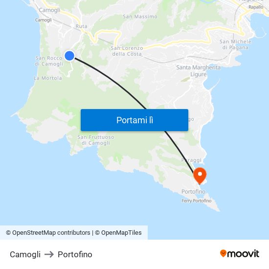 Camogli to Portofino map