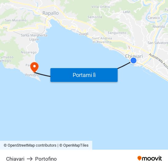 Chiavari to Portofino map