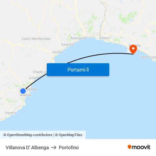 Villanova D' Albenga to Portofino map