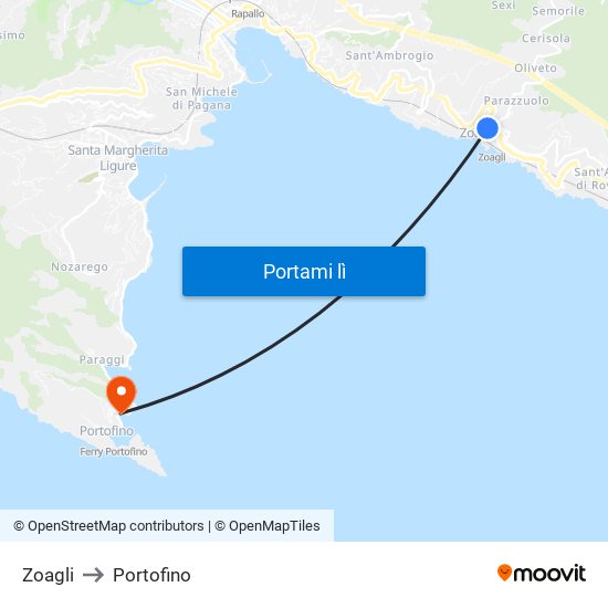 Zoagli to Portofino map