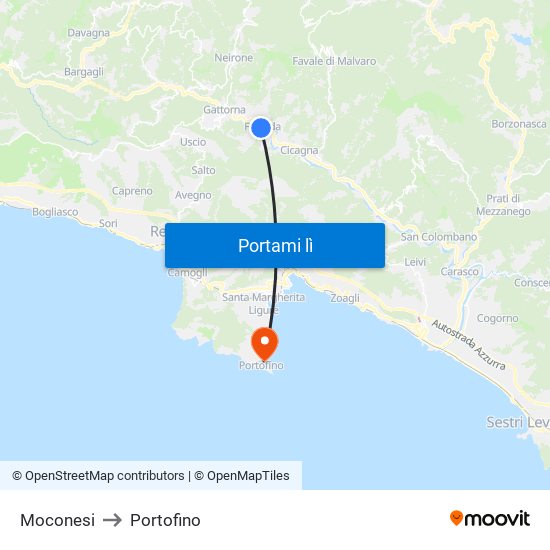 Moconesi to Portofino map