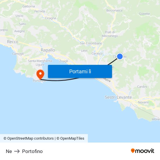 Ne to Portofino map