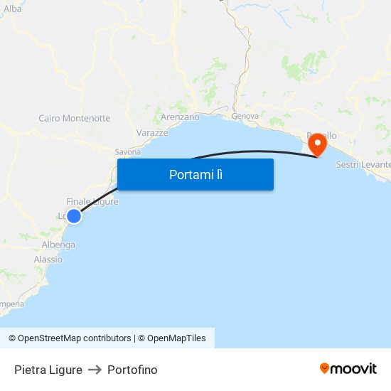 Pietra Ligure to Portofino map
