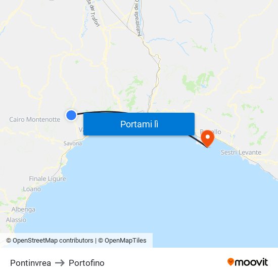 Pontinvrea to Portofino map