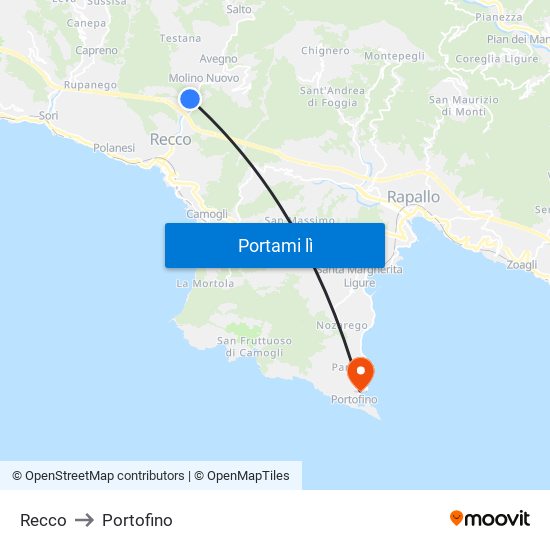 Recco to Portofino map