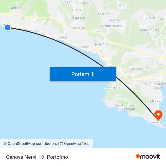 Genova Nervi to Portofino map