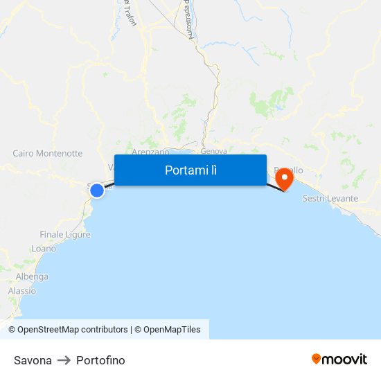 Savona to Portofino map