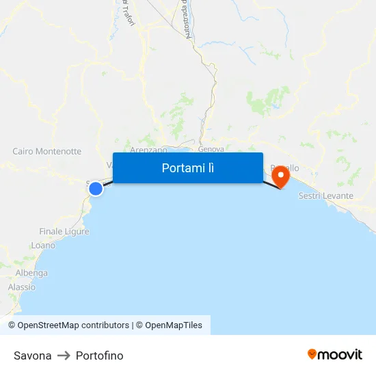 Savona to Portofino map