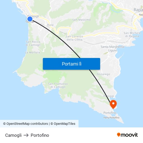 Camogli to Portofino map