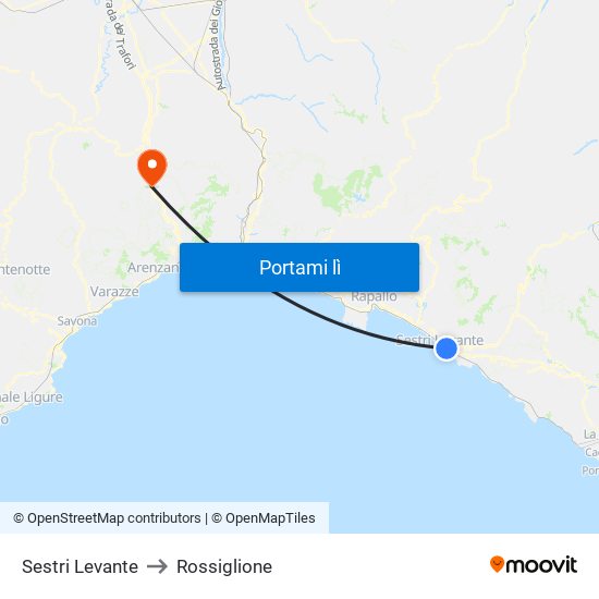 Sestri Levante to Rossiglione map